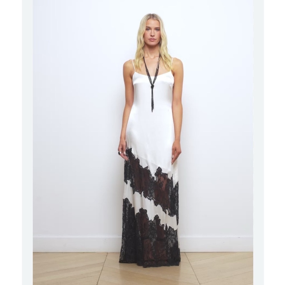L’Agence Silvana Lace Inset Silk Gown White - Picture 3 of 13